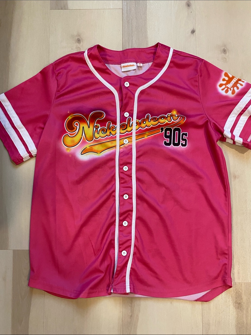 Nickelodeon ✨ Women’s 90s Logo Baseball Jersey - Hot Pink size XL